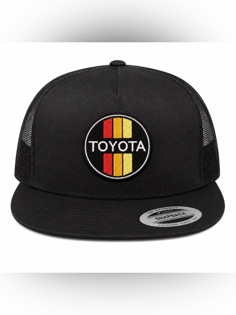 VintageToyota Embroidered Logo Patch on  Yupoong Flat Bill Mesh SnapBack Hat
